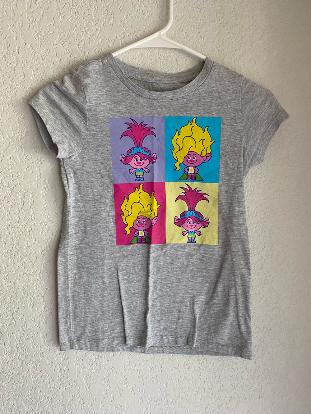 DreamWorks Girls' Grey Tee with Bright Trolls Pop-Art Panels